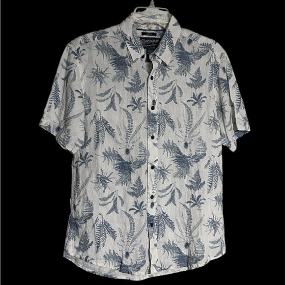 American Rag Cie Linen Blend Polo Tossed Ferns Men Size S Tropical Blue/White - Picture 1 of 5